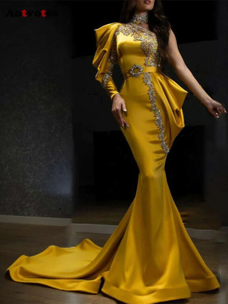 Turtleneck Maxi for Women New Fashion Elegant One Shoulder Vintage Dress Chic Asymmetrical Evening Dresses