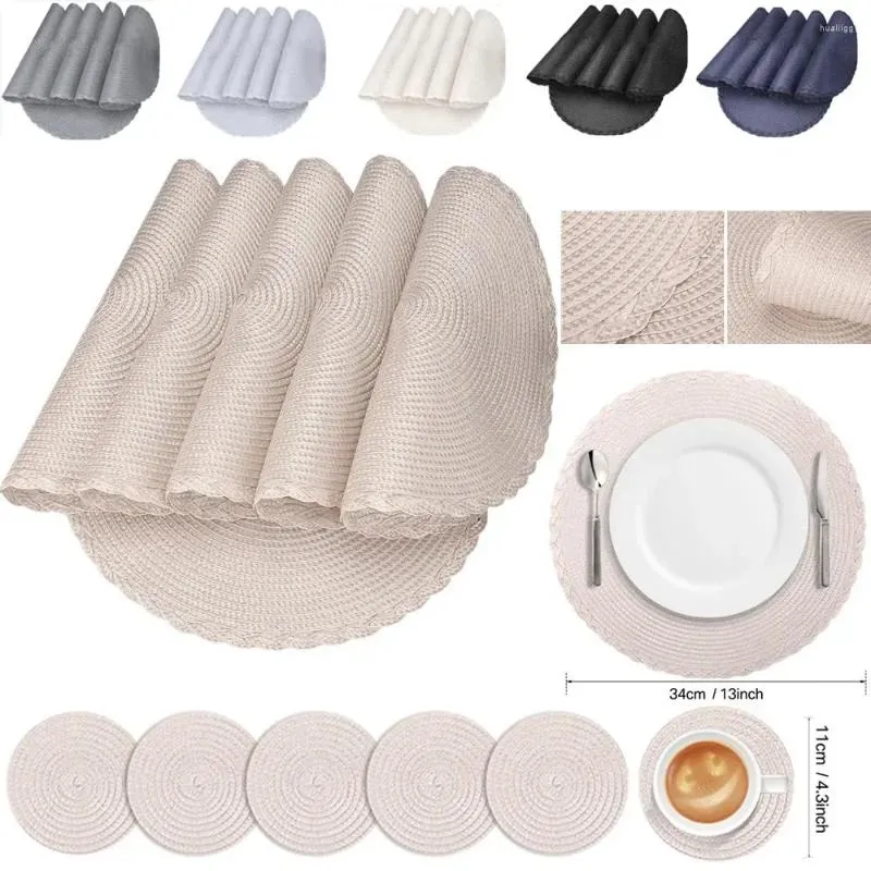 Table Mats Woven Round Mat With Heat-Resistant Non-Slip Placemats Washable Resistant Kitchen Decor Tableware Bowl Coffee Pads