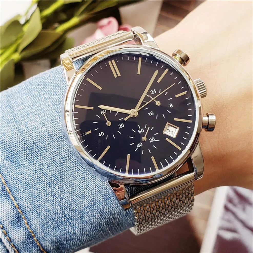 Hoge kwaliteit luxe herenhorloges roestvrij staal quartz chronograaf horloge functionele sub-wijzerplaat werkbaas waterdicht deisgner watche209i