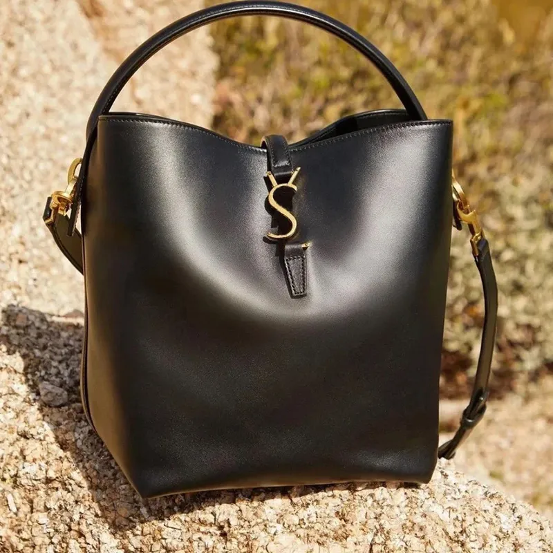 Sac seau LE37 de haute qualité, sac fourre-tout de styliste pour femmes, sacs à main en cuir véritable pour femmes, sac à bandoulière de grande capacité, logo doré, sac à cordon