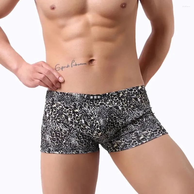 Underpants Source Factory Haolei Foreign Trade Leopard Print Men's Flat Corner Pants Smooth And Sexy Underwear Headstock B145