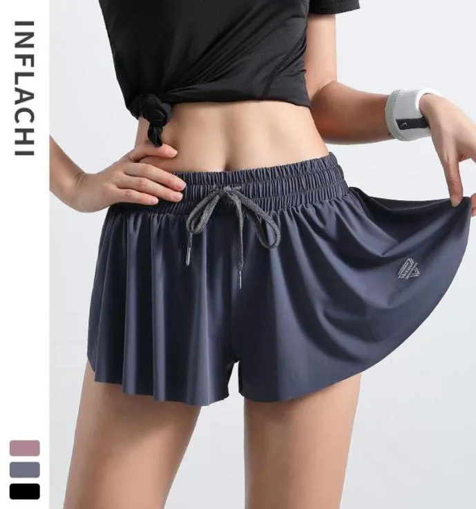 Running Shorts Summer Loose Sports Yoga Training Trousers Two Piece Fake Skirt Double Safety Fitness Clothes9557445