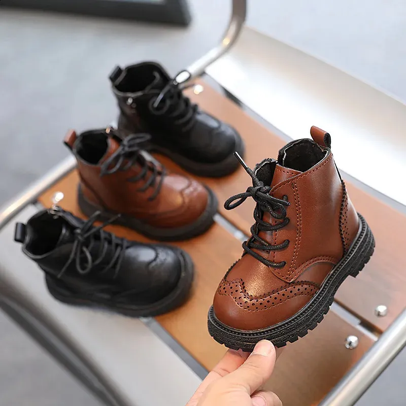 Handsome British style Toddler Platform Boots for 2024 Black Brown Leather