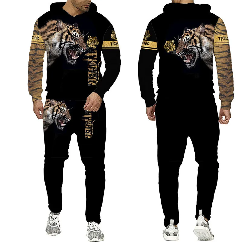 Män och kvinnor 3D -tryckt Tiger Casual Clothing Wolf Fashion Sweatshirt Hoodies and Trousers tränar 002