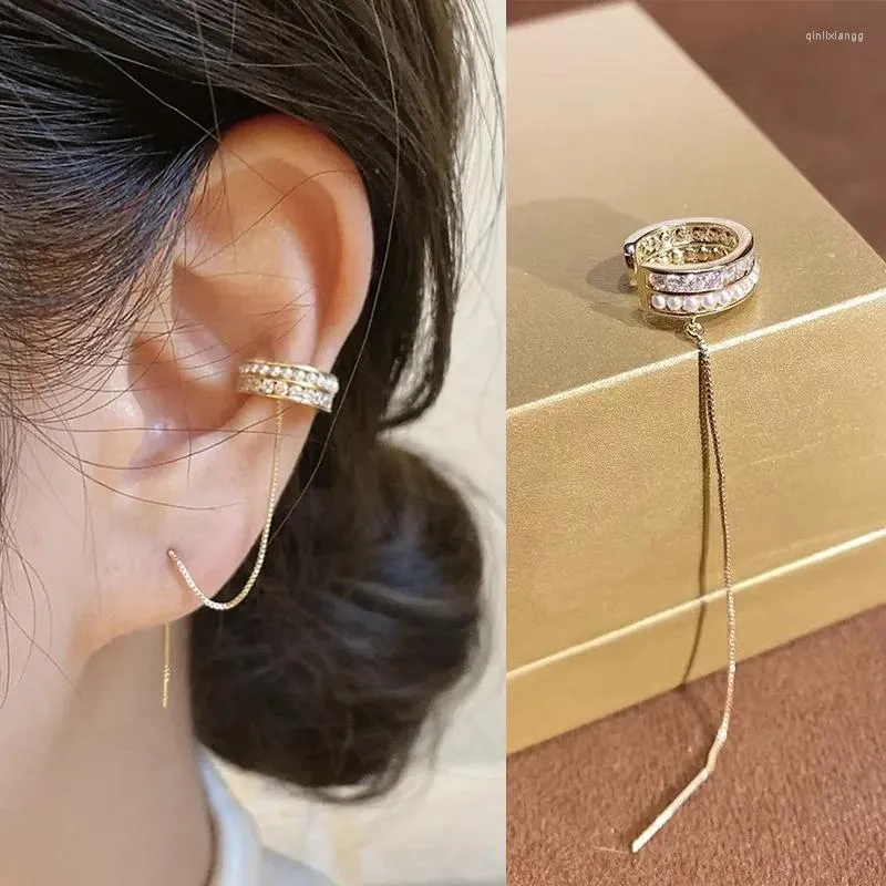 Rücken Ohrringe 1PC Nachahmung Perlen Exquisite Kette Quaste Clip Für Frauen Gold Farbe Manschette Ohr Nicht Piercing Knorpel schmuck KDE080