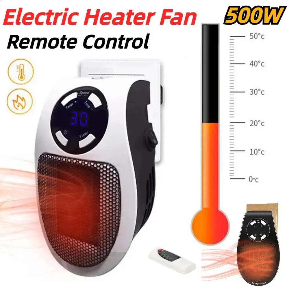 Electric Filt Portable Heater Fan 500W Plug In Wall Heat Machine Home Spise Mini Radiator Remote Control Socket Air 231109