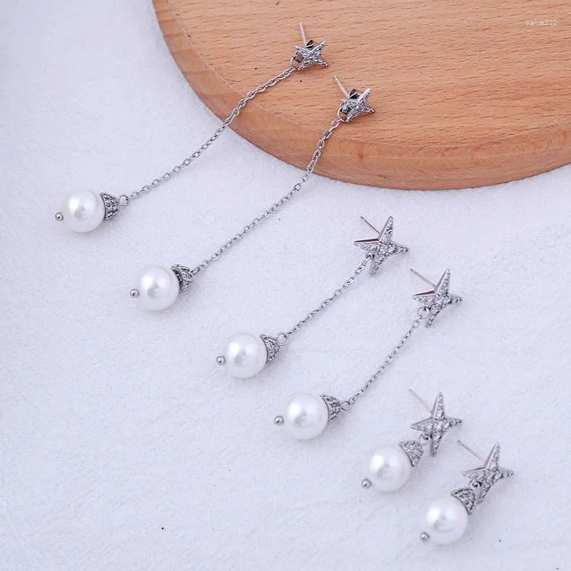 ぶら下がりイヤリングかわいい韓国樹脂真珠の星女性のための手作りの長いジルコン3スタイルユニークな誕生日ギフトジュエリー