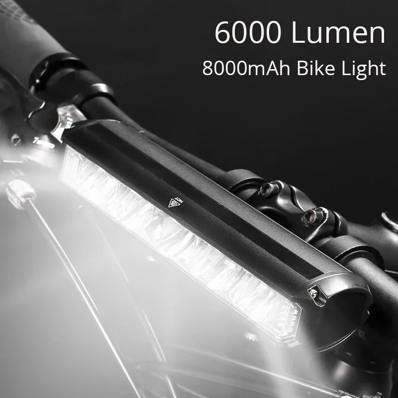 Lumières de vélo 6000 Lumen Lumière de vélo avant rechargeable 8000mAh Lampe LED USB puissante Lampe de lanterne arrière VTT Accessoires 231109