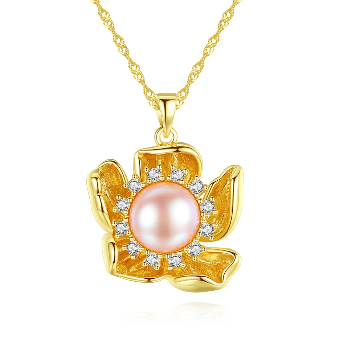 Europa Retro Grande Fiore Perla S925 Collana con ciondolo in argento Gioielli Fascino Donna Placcato in oro 18k Micro Set Collana con zirconi Donna Festa di nozze Regalo di San Valentino SPC