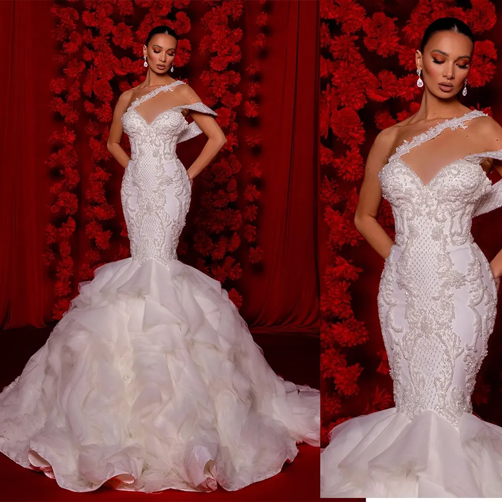 Elegant Mermaid Wedding Dress - Off-Shoulder Bridal Gown, Layered Skirt ...