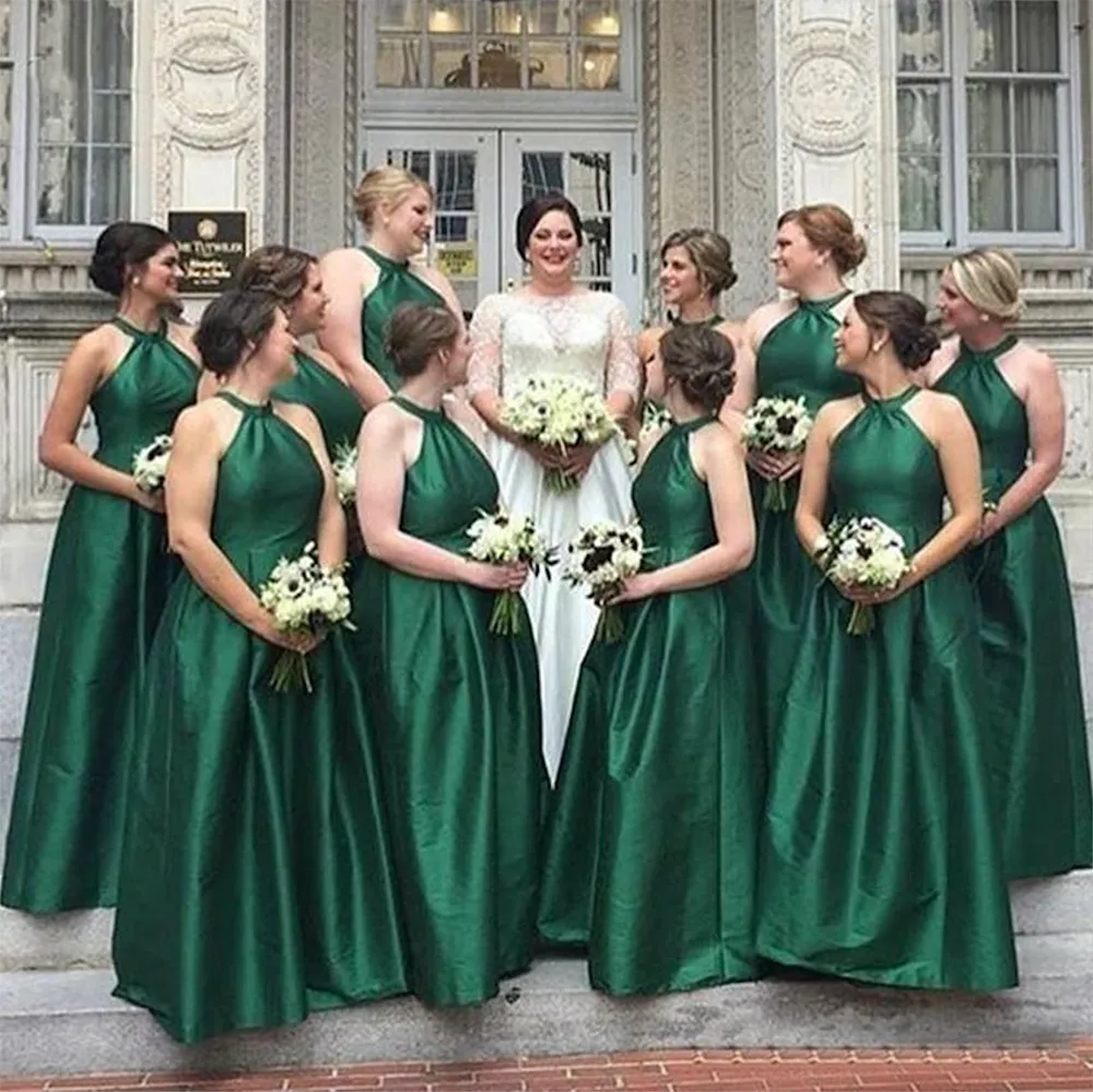 green emerald velvet dress Green Satin Mermaid Prom Dresses Halter Neck Formal Dress FD3646 –  Viniodress main image 0