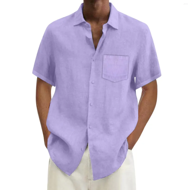 Mäns casual skjortor bomullslinne kort ärm avvisa krage män löst fit tees solid knapp formell skjorta kläder överdimensionerad topp