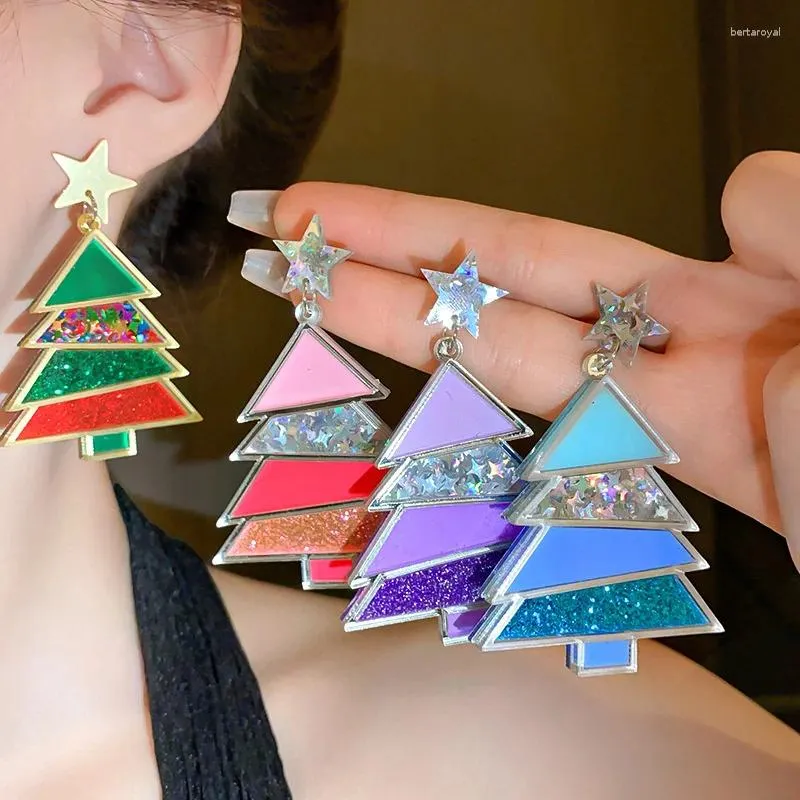Kolczyki Dangle Wesołych choinek akryl dla kobiet dziewczęta moda urocze style gwiazda drop hook rok biżuterii świąteczne prezenty