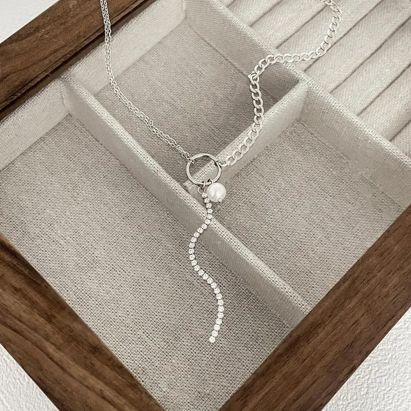 Kedjor 925 Sterling Silver Necklace Creative Round Pearl Pendant Summer Simple Clavicle Chain Long Geometric Woman Girl Gift