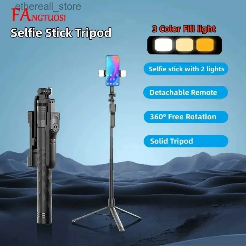 Selfie Monopods FANGTUOSI 1700mm sans fil Selfie bâton trépied support pliable monopode avec lumière LED pour Smartphones équilibre prise de vue stable en direct Q231110