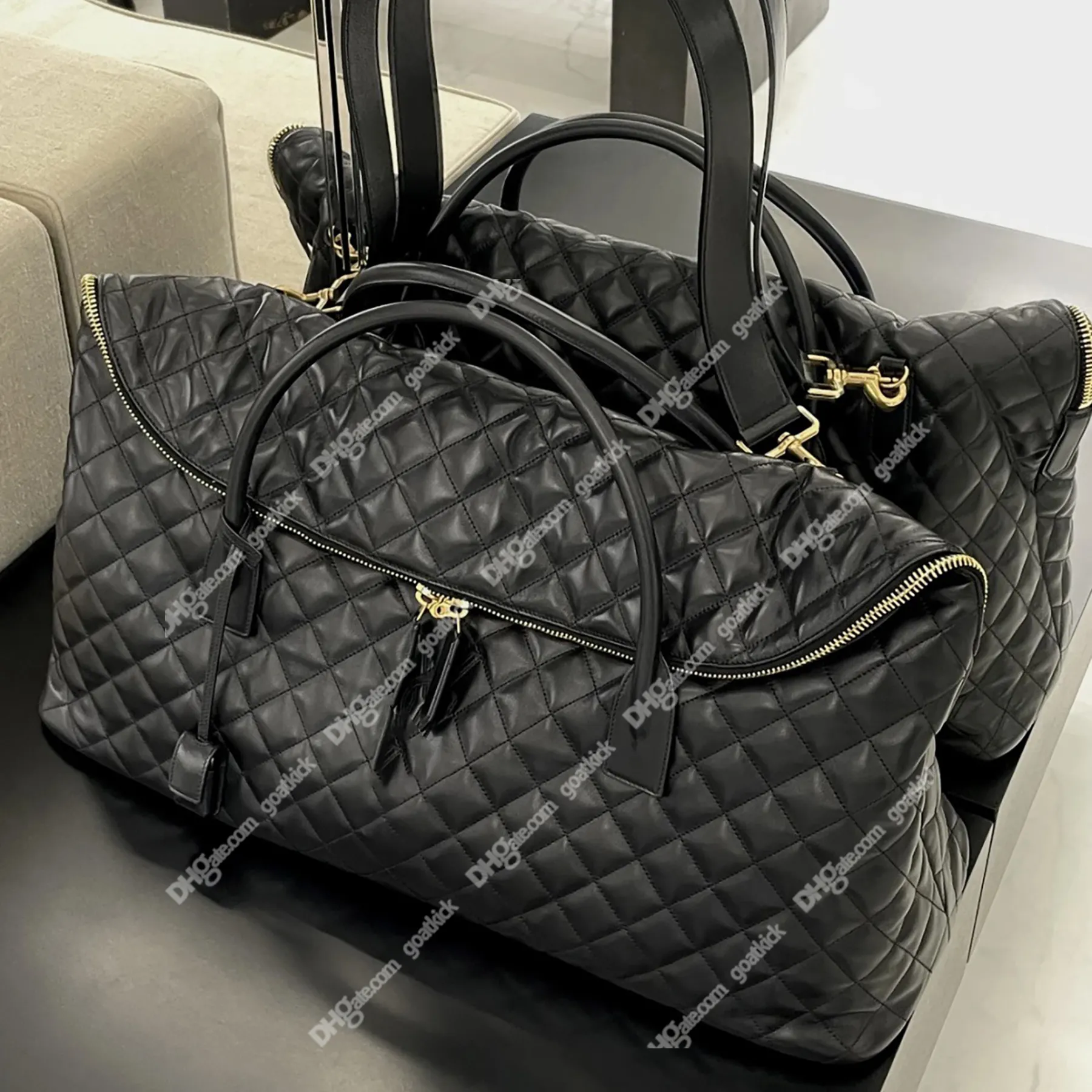 23 Es Giant Travel Bag In Quilted Leather Black Maxi Supple Bag