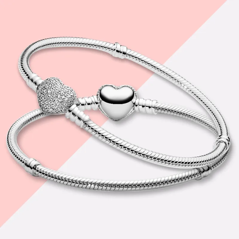 Bracciale in argento sterling 925 con catena a forma di serpente Braccialetti con intarsi di diamanti Braccialetti con ciondoli Pandora fai da te Bracciale di base da donna Regalo con gioielli di design con scatola