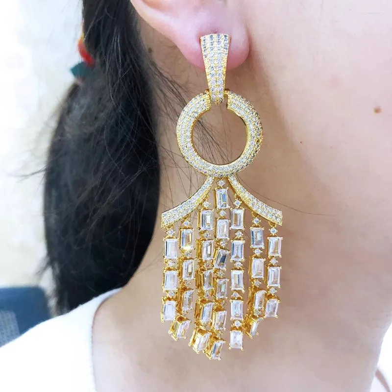 Dangle Earrings Siscathy Luxury Full Micro Cubic Zirconia Tassel Pendant Drop for Women 2023 Fashion Banquet Dubai Jewelry