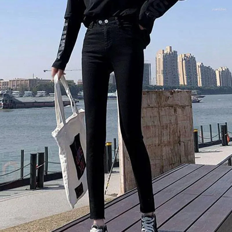 Women's Jeans High-waist Double-button Black Gray Autumn And Winter Leggings Tight-fitting Stretch Pants With