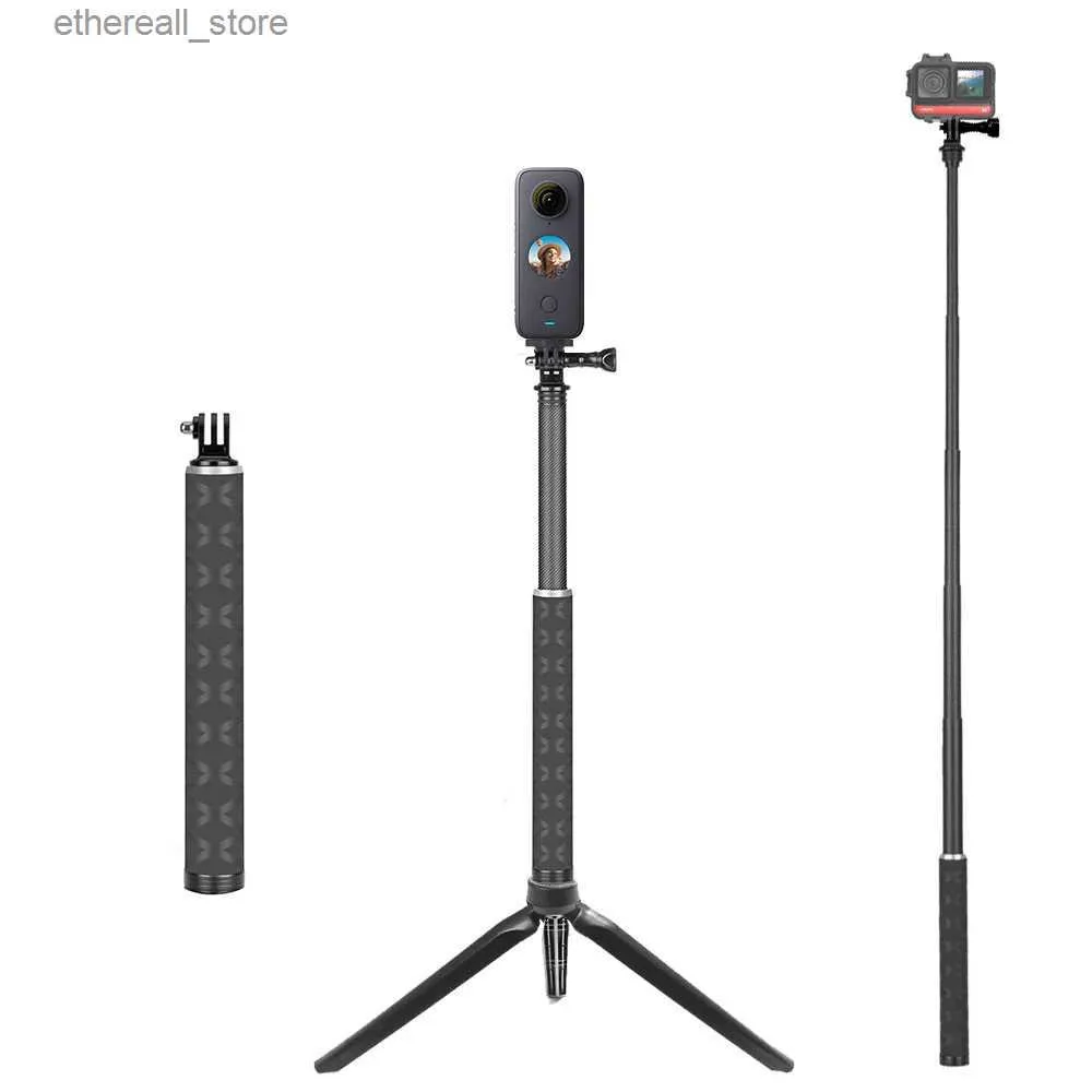 Selfie Monopods TUYU 90cm Fibra de Carbono Mais Leve Selfie Stick Tripé para GoPro Max Hero 9 6 7 8 para Osmo Insta360 OneR X2 Acessórios de câmera Q231110