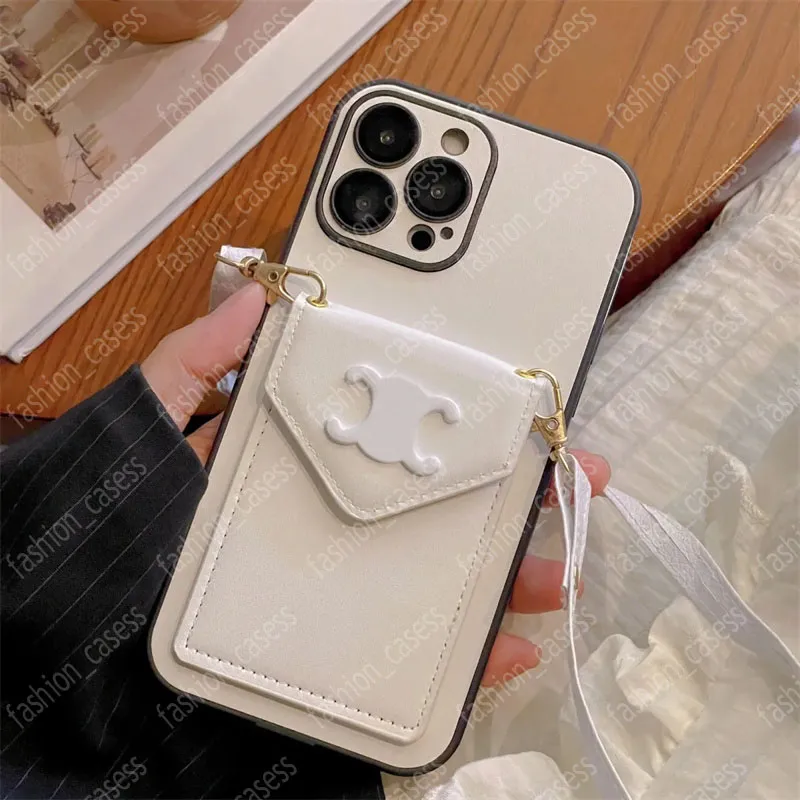 Designer Leather Phone Case for IPhone 13 Pro Max 11 12 14plus 15Promax Cross Body Phones Cases Fashion Brand Protective Shell with Lens Protective Film