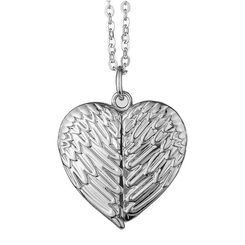 Pendant Necklaces Wing Openable Necklace Sublimation Blanks Love Heart Pendants Chain Angel Lovers Charms Jewelry Accessory Dhgarden Dhgjz