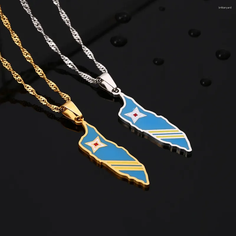 Pendant Necklaces SONYA Enamel Drop Oil Aruba Map Flag Necklace For Women Girls Stainless Steel Jewelry Ethnic Party Birthday Gift