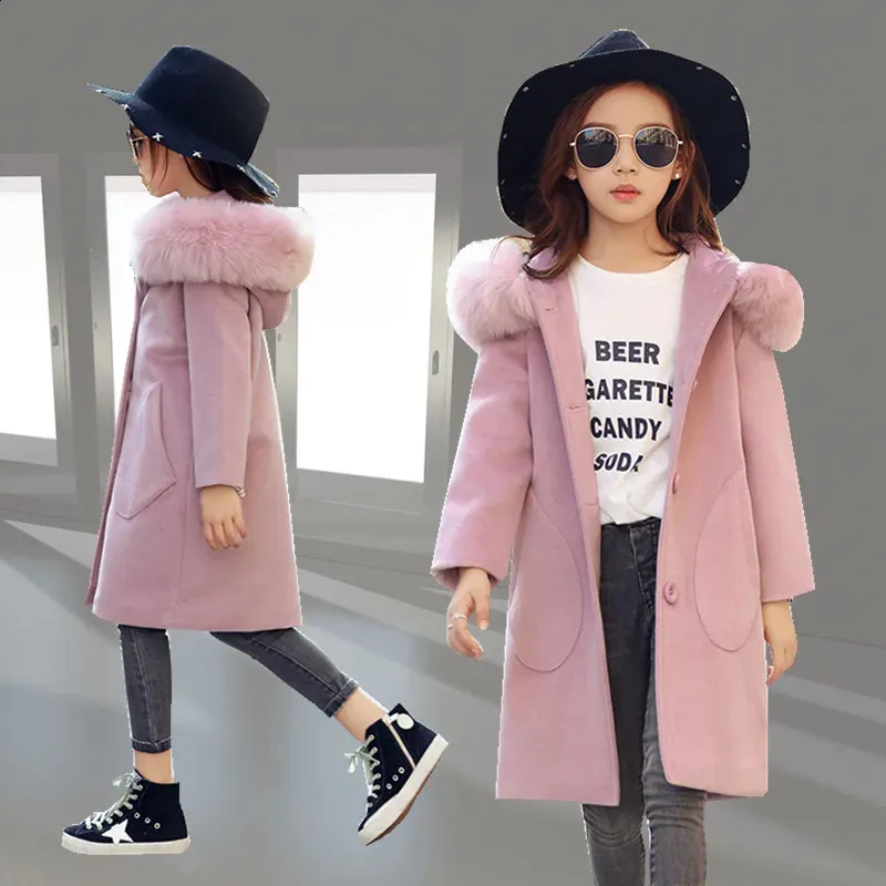 Jackets Children Kids Girl Overcoat Windproof Wool Winter fashion Coat for Teens Girls Jacket Thick Long Outerwear 10 13 14 years 231109