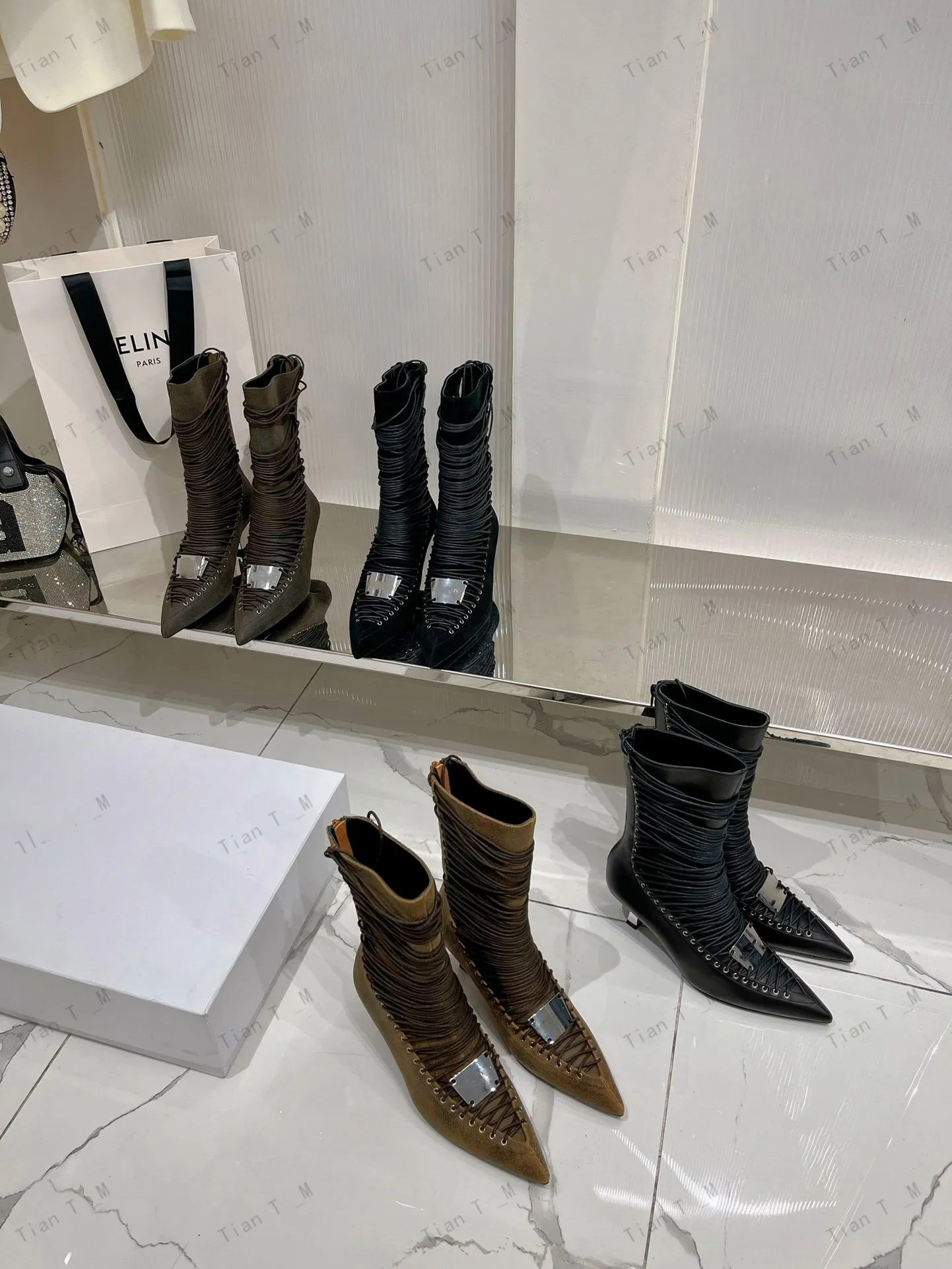 Boot de cheville Anastazja de qualité supérieure Boots talons hauts en cuir bovin noir sur toute la longueur du talon de hauteur métallisée entièrement doublé