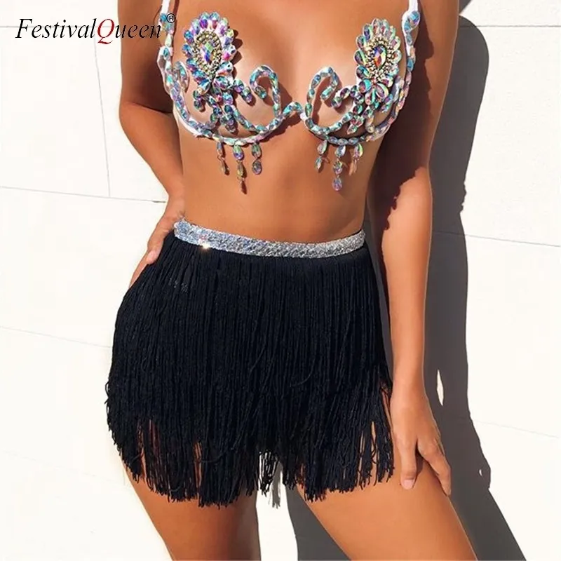 Skirts Festival Belly Dance Hip Mini Skirt For Women Tassel Fringes Fashion Costume Clothes Sexy Hollow Out Clubwear 230410