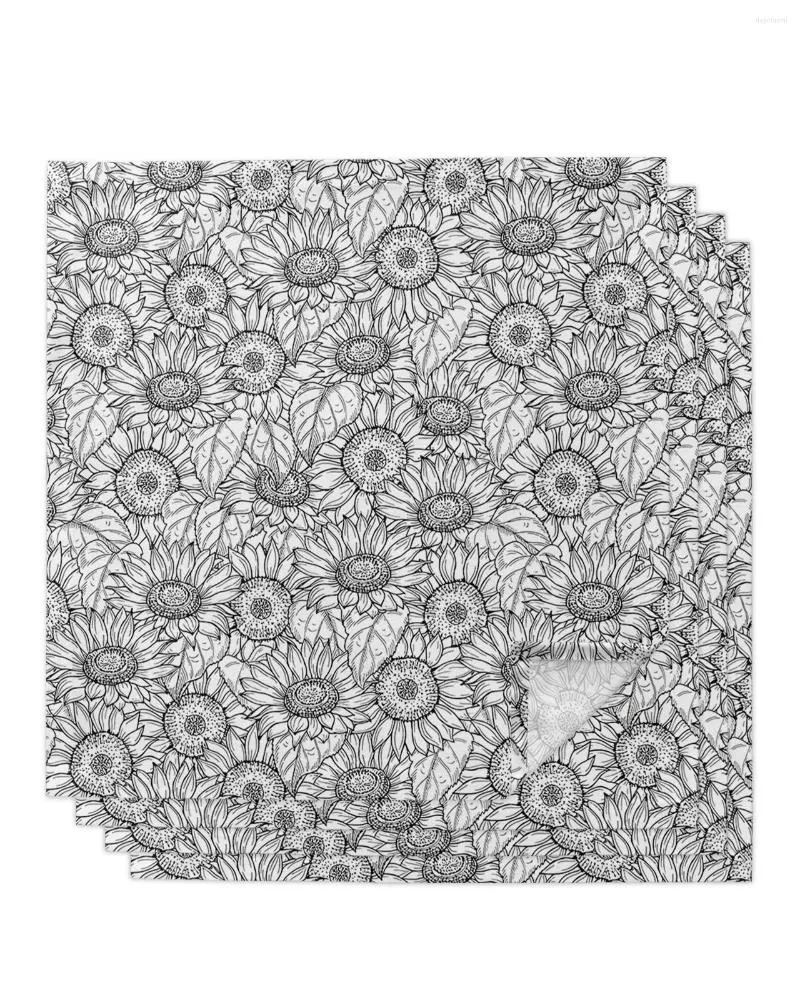 Столовая салфетка 4pcs Цветочное растение линии подсолнечки квадрат 50 см. Свадебные украшения ткани кухня ужин с салфетками