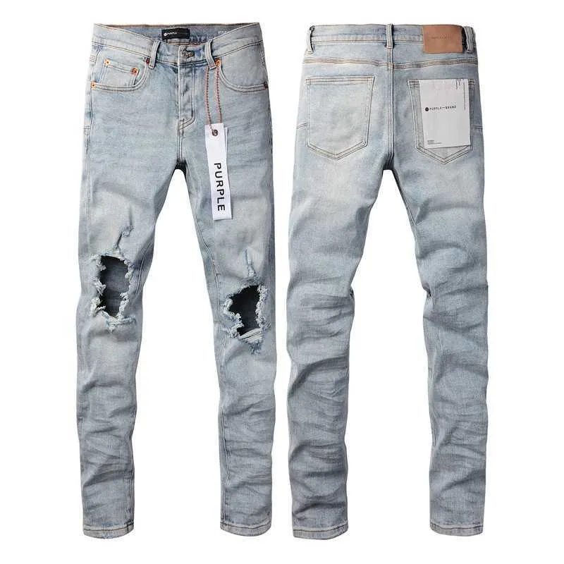 Light Blue Distressed Slim Fit Jeans Mens Fashion Denim with