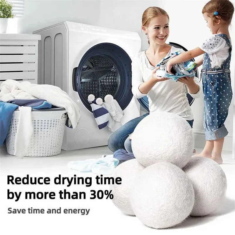 Lana Dryer Balls Prodotti per il bucato Premium Riutilizzabile Ammorbidente per tessuti naturale Riduce l'elettricità statica Aiuta ad asciugare i vestiti in lavanderia più velocemente