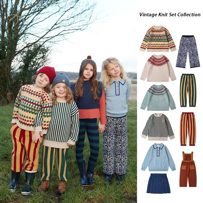Pullover Korean Children's Knitwear Sweters 2023 KP Autumn Winter Baby Boys Girl Piasped Swater Pants Ubrania dziecięce odzież wierzchnia 231109