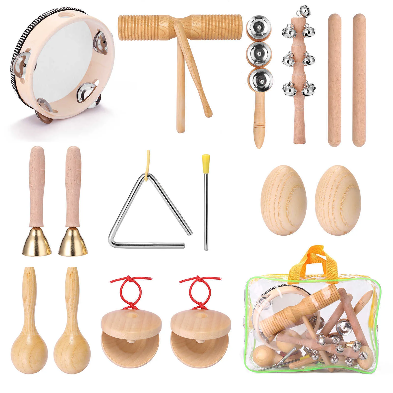 Batterie Percussion 11 pièces Kit d'instruments de Percussion à main pour enfants Portable enfants musique illumination ensemble d'instruments de musique