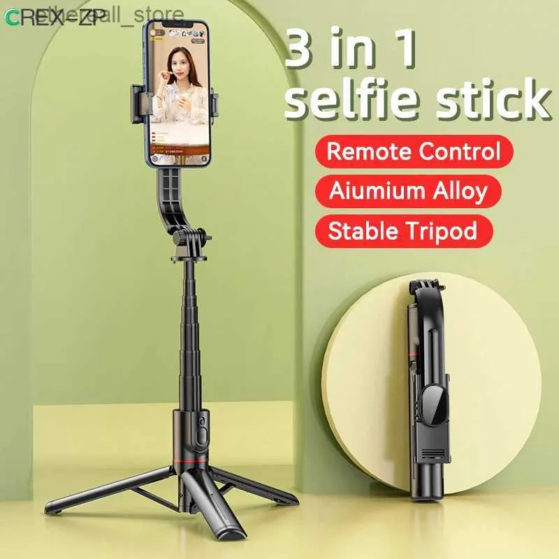 Selfie Monopods CREX-ZP L12 Foldable Wireless Bluetooth Phone Selfie Stick Tripod with Remote Shutter Fill Light Aluminum Alloy Selfie Stick Q231110