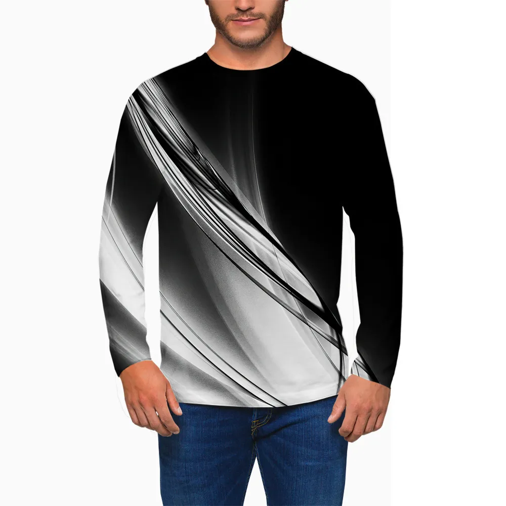 T-shirts pour hommes T-shirt en coton à manches longues imprimé en 3D Mode homme explosif ligne européenne et américaine pull à col rond 230410