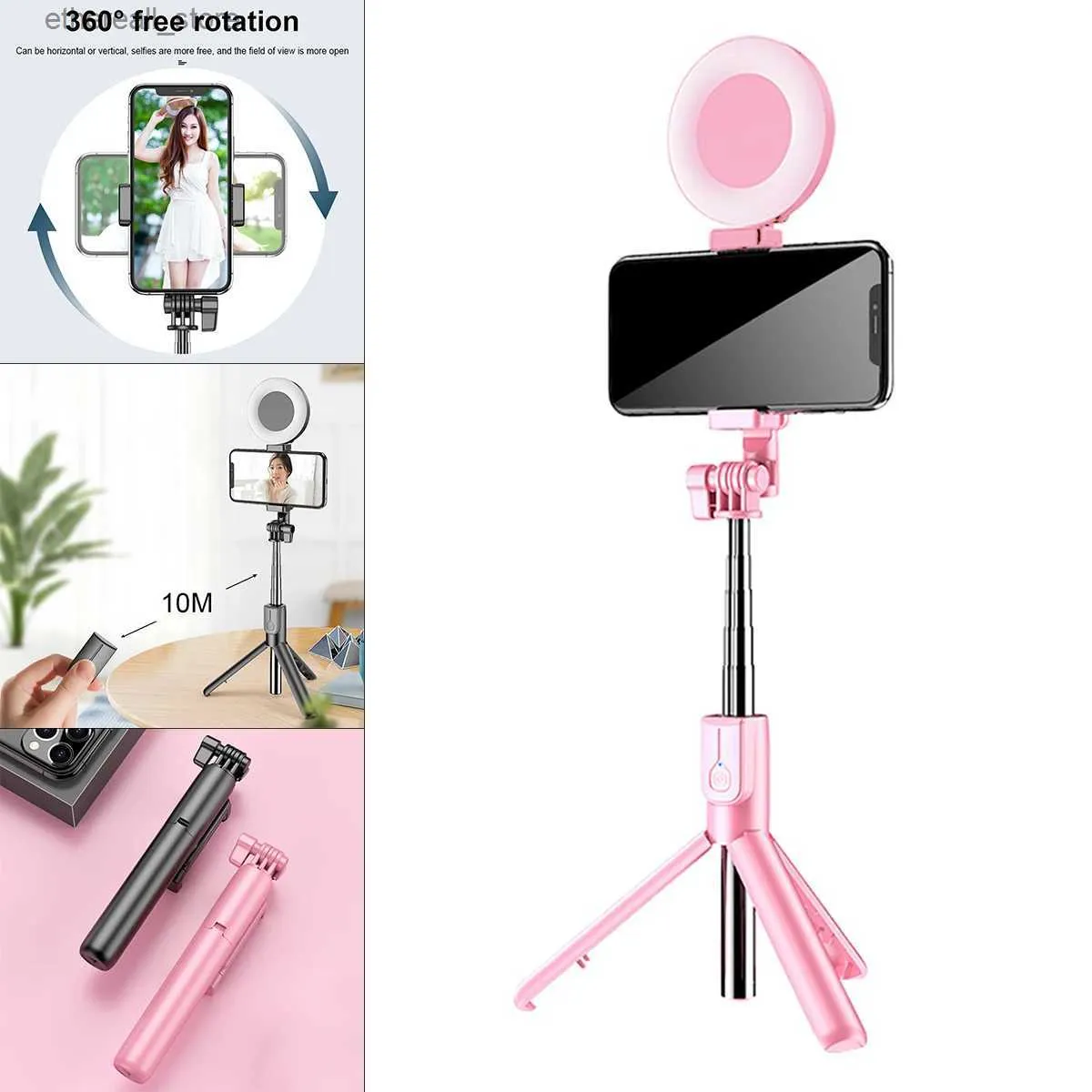 Selfie Monopods J861 Wireless Bluetooth Selfie Stick Tripod Dimmable Selfie Ring Fill Light Fill Lamp Foldable Fit for Smartphone Q231110