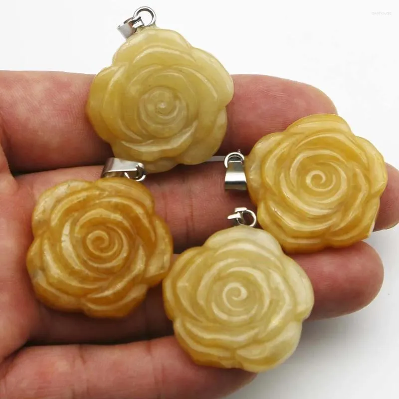 Naszyjniki wiszące Jakość kamienia naturalnego topaz ręcznie rzeźbiony naszyjnik róży biżuteria Making Reiki Charm Akcesoria Modna Walentynki Prezent 4PCS