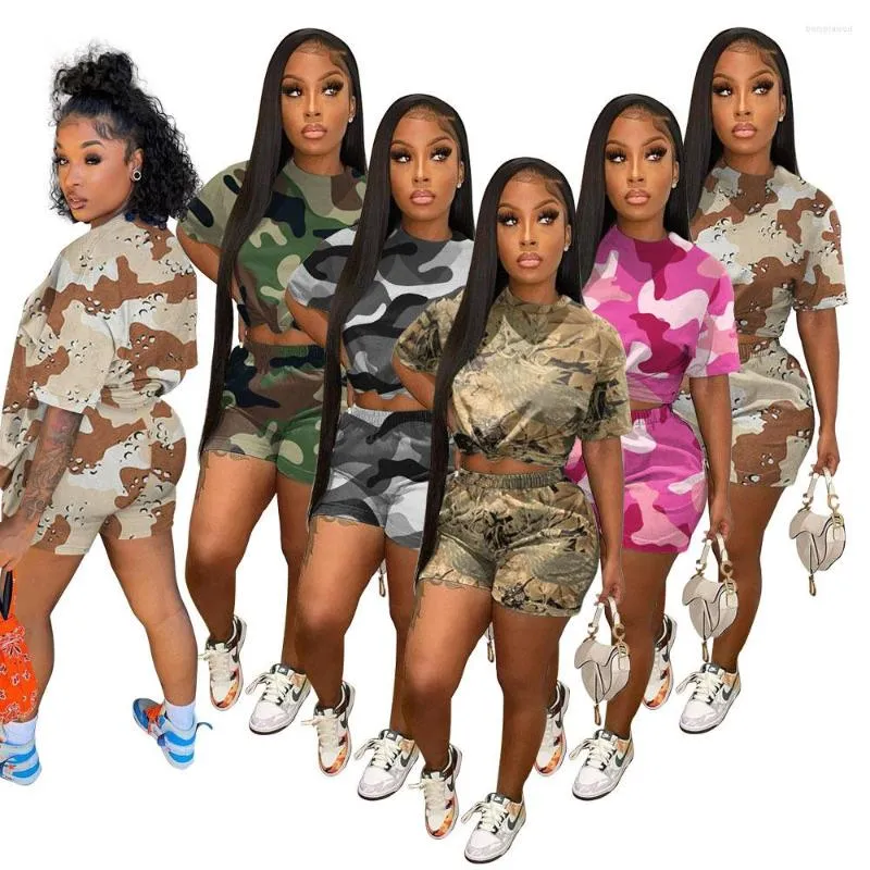 Survêtements pour femmes été Cool femmes Camouflage Shorts ensemble vêtements de Sport manches courtes t-shirt O cou décontracté deux pièces survêtement