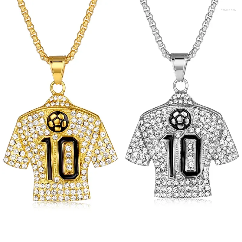 Collane con ciondolo Collana in maglia da calcio numero 10 in acciaio inossidabile ghiacciato Hip Hop Bling per uomo Gioielli rapper Colore oro argento