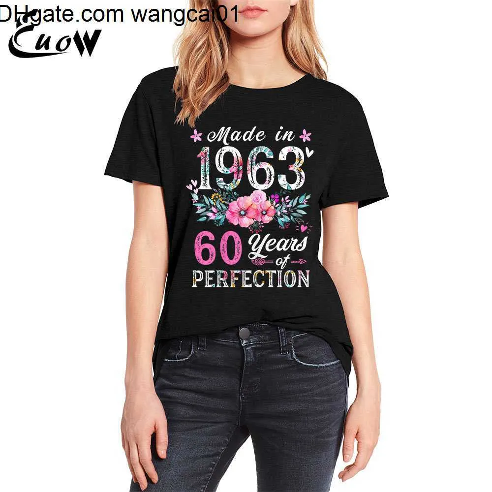 Erkek tişörtleri ow renkli pamuk vintage 1963 Çiçek Vintage 60. Doğum Günü Hediyeleri Kız Giyim Baskı Sevimli T Shirt Street Giyim Tee 4103