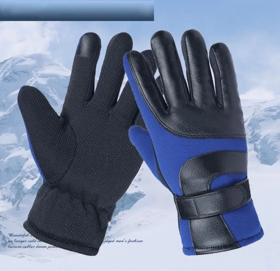 Männer Winter Touchsn Warme Handschuhe Baumwolle Sport Outdoor Skifahren Wandern PU Leder Winddicht Anti-slip Voll Finger Handschuh 3 farben4042027