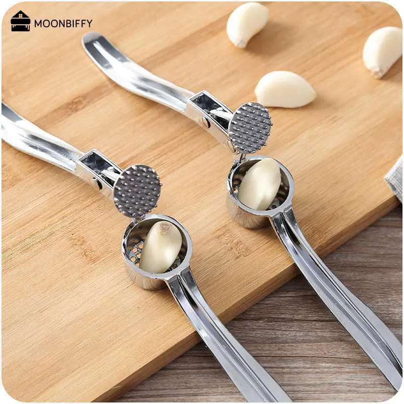 1pc Stainless Steel Garlic Press Manual Crusher Handheld Ginger Kitchen Tool