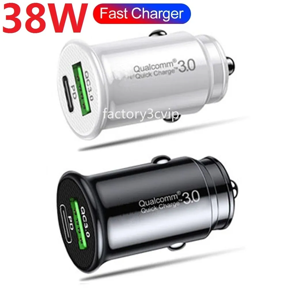 38W Szybkie szybkie ładowanie PD USB C ładowarka samochodowa typ c QC3.0 12W Auto Power Adapter ładowarka samochodowa dla Samsung S20 S22 S23 S23 iPhone 12 13 14 15 HTC Tablet PC F1