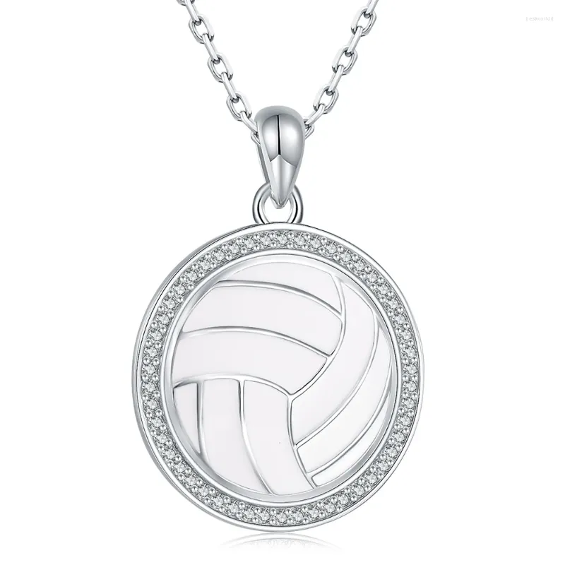 Pendants 925 Sterling Silver Volleyball Necklace With White Enamel&Zircon Jewelry Birthday Gifts For Women Daughter Teen Girls Sports Fan