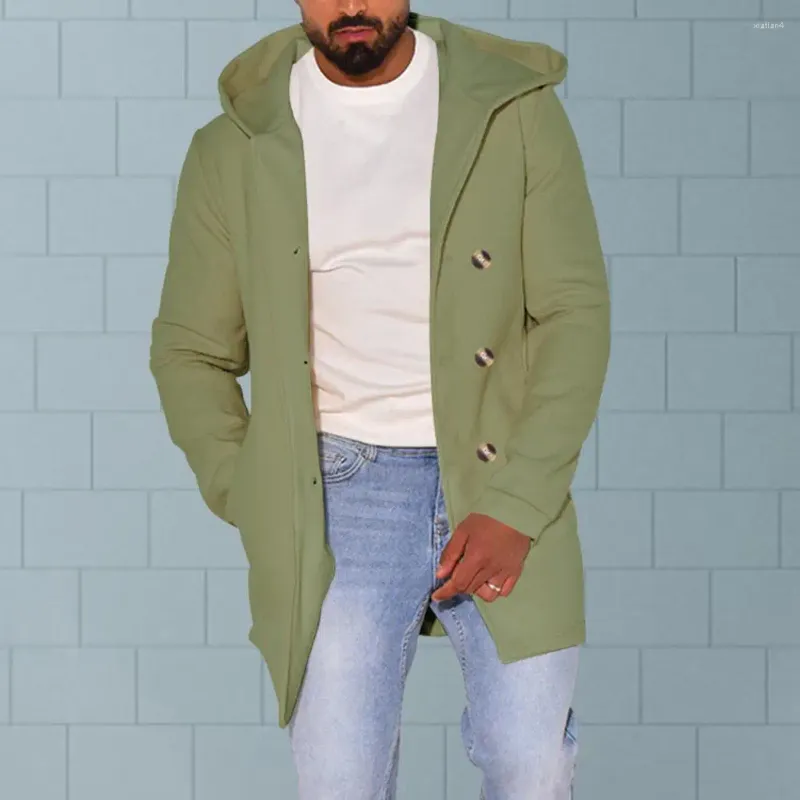 남자 재킷 남자는 가을 겨울 코트 후드 더블 브레스트 중간 길이 느슨한 가디건 두꺼운 따뜻한 오버 코트 긴 재킷