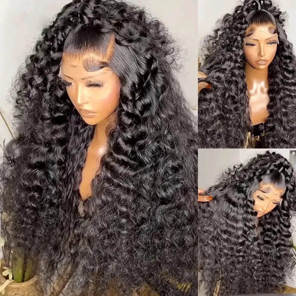 360 Curly Black Water Wave Hd Lace Frontal Curly Wig 180 Density