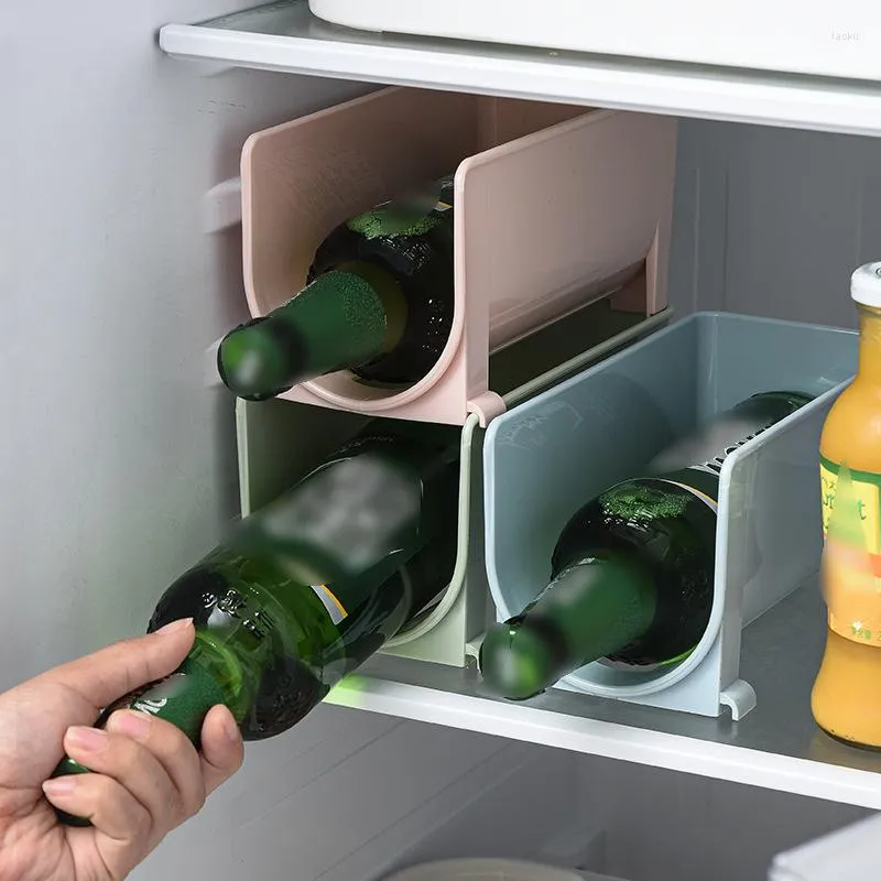 Kök förvaring 2st kylskåpsarrangör U-formad plastställ hyllan kan öl vin flaskhållare kylskåp hyllor