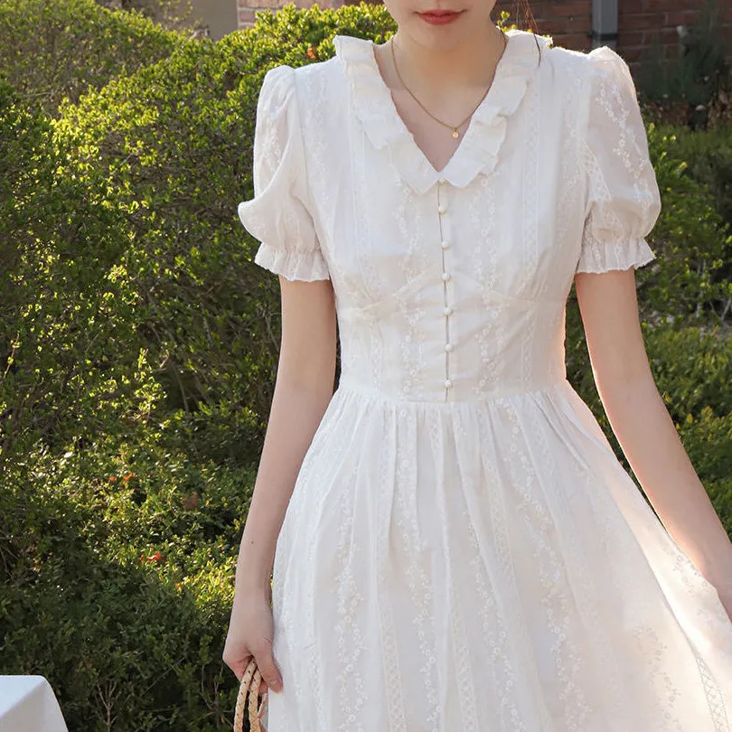 Lässige Kleider Sommer Elegant Chiffon Damenkleid Französischer Stil Süße Spitze Midi Kawaii Kleid V-Ausschnitt Koreanisch Ultradünn Designer Prinzessin Kleid 230410